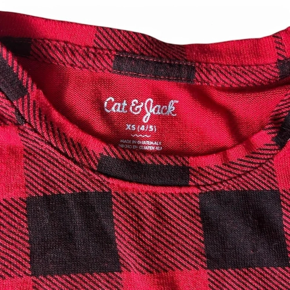 Cat & Jack Girls Red Plaid Sleeve Drawstring Shirt 4/5 & NWT black leggings  5T